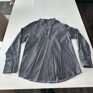 Men's Gray Striped Casual Button Down Shirt